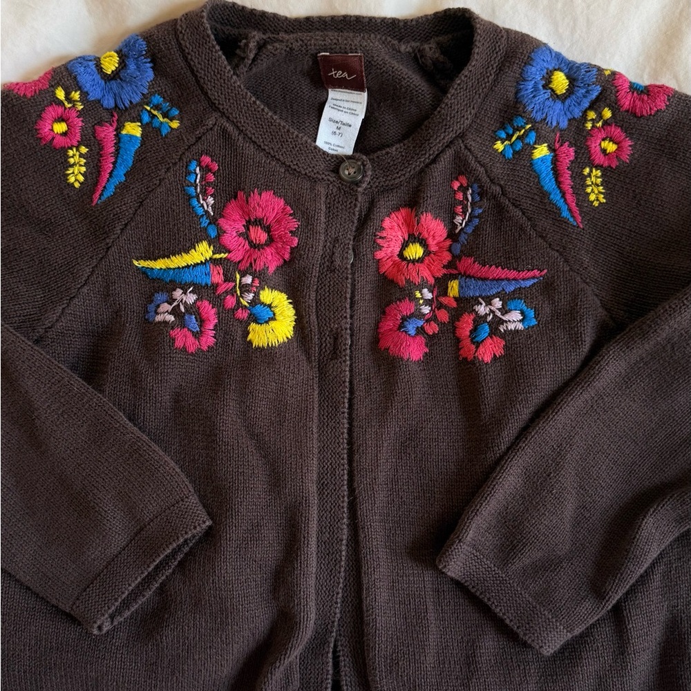 Tea Collection Brown Sweater with Floral Embroidery